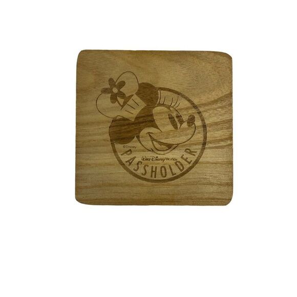 Disney World Land Minnie Mouse Annual Passholder Wooden Coaster Set With Holder - Picture 3 of 13